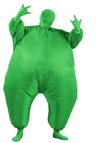 AirSuits Inflatable Fat Chub Suit, Green Blow Up Fancy Dress Costume | Includes fan, socks, gloves, mesh face mask - inflates in seconds, funny stag do and party outfit for adults