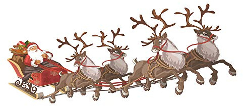 Fensteraufkleber mit Weihnachtsmann, Schlitten und Rentieren von Stickers4, Vollfarbdruck, weihnachtliche Fensterdekoration -, Vinyl, M