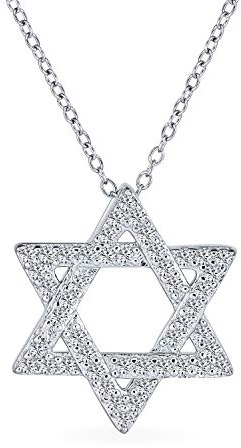 Bling Jewelry Collana con ciondolo Stella di David intrecciata tradizionale religiosa Magen Judaica con accento in Zirconia Cubica CZ per donne adolescenti Bat Mitzvah in argento sterling .925