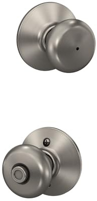 Schlage F40 PLY 619 Plymouth Door Knob, Bed & Bath Privacy Lock, Satin Nickel