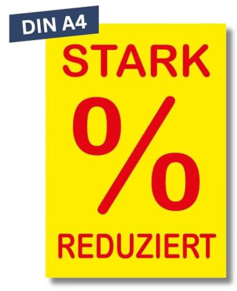 Pokornys – 10x DIN A4 Werbeplakat “STARK REDUZIERT%” als Kundenstopper für diverse Ladengeschäfte I Werbeschild/Aufsteller für Aktionsartikel & reduzierte Ware I Rabatt Plakat in Rot/Gelb