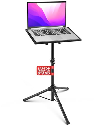 Pyle PLPTS2 Supporto Notebook da DJ e Proiettore, Treppiede Regolabile in Altezza fino a 89 cm con Dimensioni della Piastra di 35,56 cm x 27,94 cm, Supporto Laptop Scrivania, Ottimo per Palco o Studio