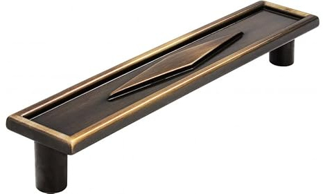 SIRO Möbelgriff Rhauderfehn, Landhaus, Vintage, Druckguss altmessing brüniert gebürstet, 140 mm x 22 mm x 26 mm, LA 128 mm, 1987-140ZN31