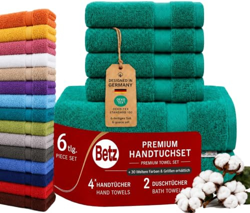 Betz 6er Handtuch Set Premium – 4 Handtücher 50x100 cm – 2 Duschtücher 70x140 cm - 100% Baumwolle – Frottee Handtücher für Bad, Gäste & Alltag – pflegeleicht & langlebig - Farbe smaragdgrün