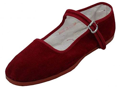 Shoes 18 Womens Cotton China Doll Mary Jane Shoes Ballerina Ballet Flats Shoes 118 Burgundy Micro UK 5