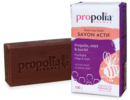 PROPOLIA - Savon Actif - Visage & Corps - Propolis , Miel & Karité - Enfants et Adultes - Pour tous types de peaux - Fabriqué en France - Pain de 100 g