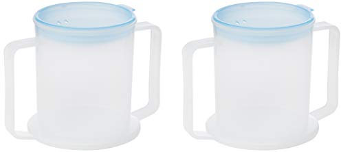 TWIN PACK MEDISURE ANTI-SPLASH ELDERLY OAP DURABLE REUSEABLE WIDE BASE LARGE HANDLES 300ML ADULT DRINKING CUP MUG
