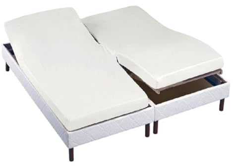 Alpes Blanc - Drap Housse Blanc 2x70x190 cm – Spécial Lit électrique articulé – Coton Doux et Résistant – Maintien Parfait pour Lits Jumeaux