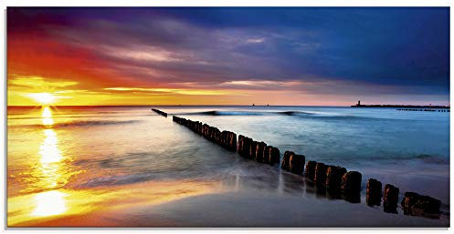 ARTland Wanddeko Glasbilder Wandbild Glas Bild einteilig 60x30 cm Querformat Strand Meer Küste Ostsee Sonnenaufgang Sturm Gewitter Maritim T5XZ
