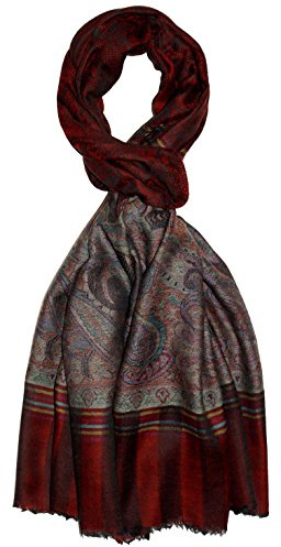 LORENZO CANA Echarpe de 100% Cachemire pour l`homme – 70 x 200 cm, jacquard, motif paisley, avec bordure - souple et noble – en rouge bordeaux violet gris