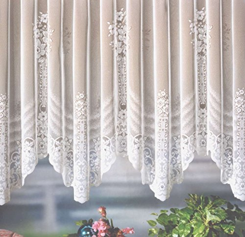 heimtexland Gardine Store Bogenstore Jacquard Blumenmuster weiß mit Kräuselband/Universalschienenband HxB 175x400 cm für Fensterbreite 140-180 cm Vorhang durchscheinend Fensterdeko Typ27
