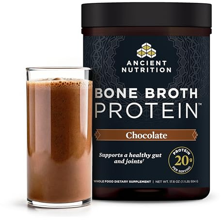 Ancient Nutrition Protein Powder Made from Real Bone Broth, Chocolate, 20g Protein Per Serving, 20 Serving Tub, Gluten Free Hydrolyzed Collagen Peptides Supplement, Great in Protein Shakes