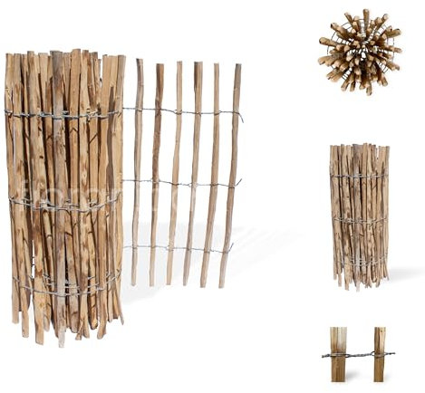 Floranica recinzione a staccionata in nocciolo castagno 5 m lunghezza x 100cm altezza, distanza 8-10cm tra le doghe, recinzione da giardino, recinzione per cani, staccionata