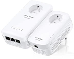 TP-Link CPL AV1200 Wi-Fi Bi-Bande 1200 Mbps, 3 Ports Gigabit Ethernet, Prise Intégrée Version Française, Pack de 2 CPL (TL-WPA8635P KIT) Blanc