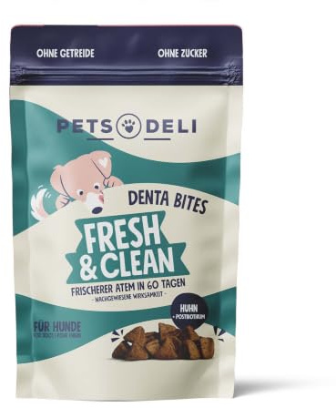 Pets Deli Denta Snack für Hunde mit Huhn, 250g | Mit Postbiotika & Minze für die Maulpflege, für frischeren Atem, getreidefrei, ohne Zucker, Premium Qualität