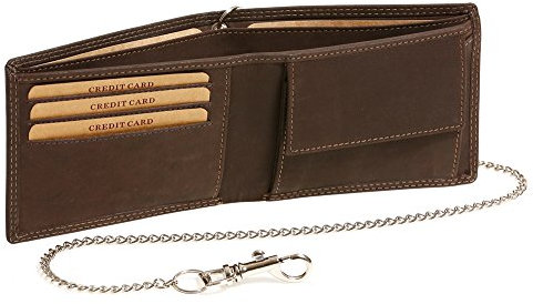 LEAS MCL Biker-Geldbörse extra dünn Chrom-Kette Querformat Vintage Stil in Echt-Leder, braun - LEAS Chain-Series