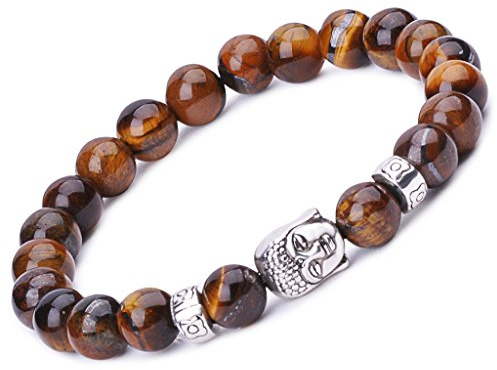 Unendlich U Pulsera Budista de la Marca Elástica para Mujer Hombre Pulsera Buda de Aleación de Budismo Zen Pulsera de Energía Stretch Oración Terapia Meditación, Marrón