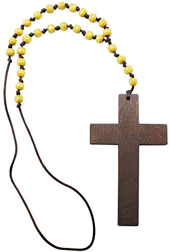 com-four® Collier avec Croix de Prêtre en Bois - Bijoux Fantaisie pour Homme et Femme - Croix en Bois pour Halloween, Carnaval - Taille Environ 48 cm