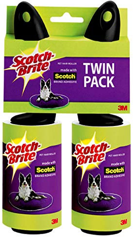Scotch-Brite Pet Hair & Lint Roller, Twin Pack, Works Great On Pet Hair, 2 Rollers, 56 Sheets Per Roller