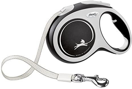 FLEXI® New Comfort Tape Retractable Dog Leash for Large Dogs Upto 132 lbs. – 16 ft., Black/Grey | Tangle Free Pet Walking Leash with One-Handed Brake, Pause, Lock |German Quality Product