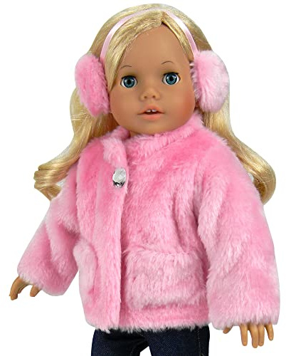 Sophias by Teamson Kids Pink Pelzmantel und Ohrschützer -Stirnband -Set für 18 Puppen