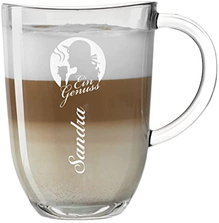 polar-effekt Leonardo Kaffeebecher mit Henkel Personalisiert mit Gravur zum Muttertag - Latte-Macchiato Glas 380 ml - Kaffee-Glas Geschenkidee zum Geburtstag für Frauen - Motiv EIN Genuss