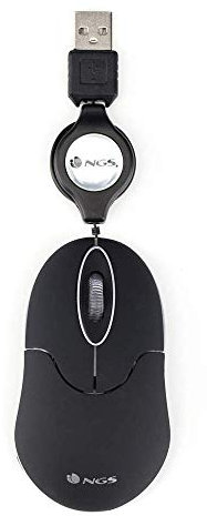NGSIN Black - Ratón Óptico 1000dpi con Cable Retráctil USB, Ratón para Ordenador o Portátil con 2 Botones, Ambidiestro