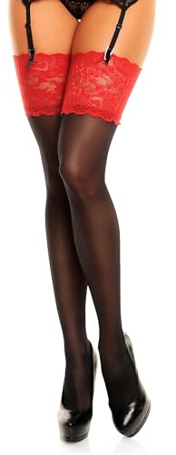 GLAMORY Luxury 20 Strumpbyxor med hängslen-svart/röd-48-50 (XL)