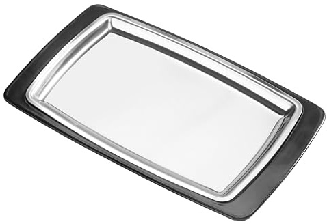 New Star Foodservice 26672 Rectangular Stainless Steel Sizzling Platter with Insulated Holder, 11 x 7.25, Black