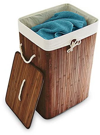 Relaxdays Wäschekorb Bambus, mit Deckel, rechteckig, XL, 83 L, faltbarer Wäschesammler, HBT 65,5 x 43,5 x 33,5 cm, braun
