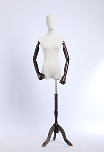 Eurohandisplay weibliche Schneiderbüste B-3T-G Schneiderpuppe stoffbezogenen Oberkörper und Kopf,Arme und Finger aus Holz beliebig verstellbar