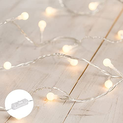 Lights4fun Indoor Berry String Fairy Lights 40 Warm White LEDs on Clear Cable 3.1m Plug in Rocker Switch