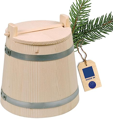 HOFMEISTER® Gärtopf Holz 8 Liter mit Deckel – Sauerkrauttopf und Gurkentopf zum Einlegen und Fermentieren von Gurken, Gemüse, Kimchi – Naturprodukt (1 Stück)
