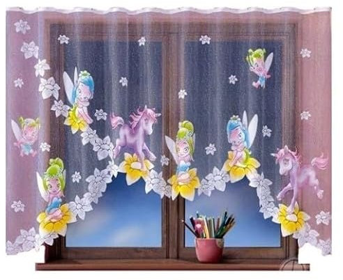 HomeDekorator® Vorhang Gardine mit Kräuselband Kinderzimmer Kindergardine Junge Mädchen Weiß 300 cm Extra Breit Dschungel Motiv Scheibengardine Kurzgardine Transparent Kurz Durchsichtig Universalband…