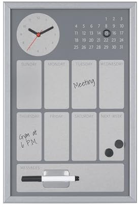 Bi-Office CG016652 Easy Black Planer mit integrierter Uhr und Wochenkalender, MDF Rahmen, lackierter Stahl, 30 x 45 cm, grau