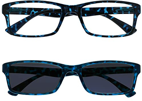 OPULIZE La Compañía Gafas De Lectura Azul Carey Lectores Con El Lector De Sol A Juego Valor Paquete Doble Hombres Mujeres UVSR2092BL +1,50