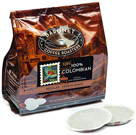 Baronet Coffee Pods [100% Colombian - 54 Pods] Single Cup Use for Senseo Coffee Machine - 3 Bags of 18 Single Serve 8 Gram, Regular Strength, Medium Roast [100% Colombian]