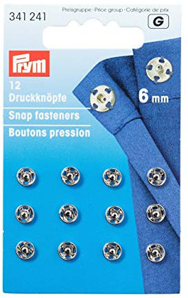 Prym 6 mm Druckknöpfe zum Aufnähen, 12 Stück, Messing, silber