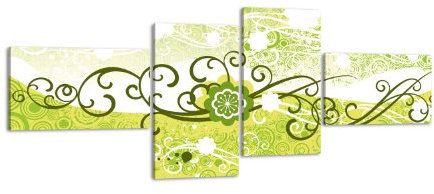 wandmotiv24 Leinwandbild Adriana LW91 Wandbild, Bild auf Leinwand, 4 Teile, 200x90cm, Kunstdruck Canvas, XXL Bilder, Keilrahmenbild, fertig aufgespannt, Bild, Holzrahmen, Gelb, grün, Floral,
