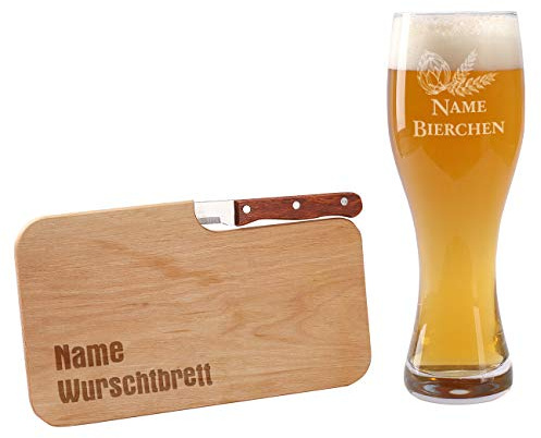 Leonardo Geschenkset bestehend aus Leonardo Weizenglas und Frühstücksbrettchen mit Gravur des Namens