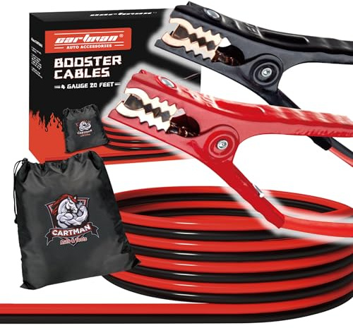 Cartman 4 Gauge 20 ft Heavy Duty Jumper Cables with Carry Bag