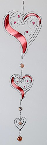 formano - Moderne Fernster-Deko zum aufhängen Herz-Hänger Dekohänger Glasbild Muttertag Tiffany Rot/Silber 58cm Groß