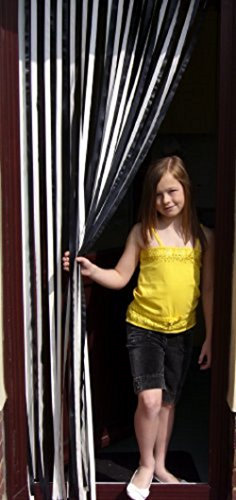 Holland Plastics Original Tube Type Door Curtain, Black & White - 80cm W x 200cm Drop PVC, Easy to Clean
