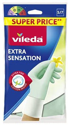 Vileda Extra Sensation Gants Extra sensibles et molletonnés à l'intérieur en Coton 0W Taille S
