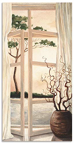 ARTLAND Wanddeko Wandbild Alu Verbundplatte für Innen & Outdoor Bild 30x60 cm Fensterblick Fenster Toskana Landschaft Fensterbild Sonnenuntergang T4OM