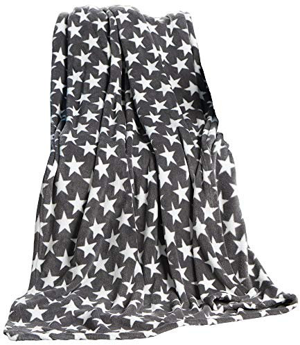 CelinaTex Flauschige Kuscheldecke 150 x 200 cm grau Decke Sofa Couch Wohndecke weich Stars Mikrofaser Fleece Oeko-TEX Moonlight