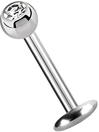 Modern Nature Piercing-Schmuck Titan Labret Lippenstecker 4 mm Platte in 1,2 mm + Kugel mit Stein in vielen Farben verfügbar