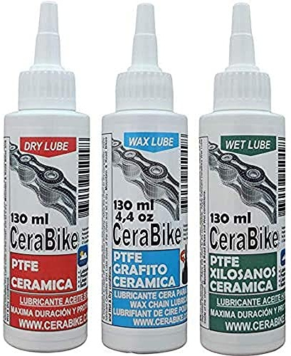 CeraBike PACKLUBE. Pack DE LUBRICANTES para Cadena. WAXLUBE, DRYLUBE Y WETLUBE. (3X130 ML)