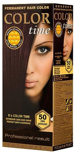COLOR TIME | Permanente Haarfarbe 50 Dunkles Mahagoni | Angereichert mit Gelée Royale und Vitamin C | Permanente Haarfärbung | 100% Grauabdeckung | 100 ml