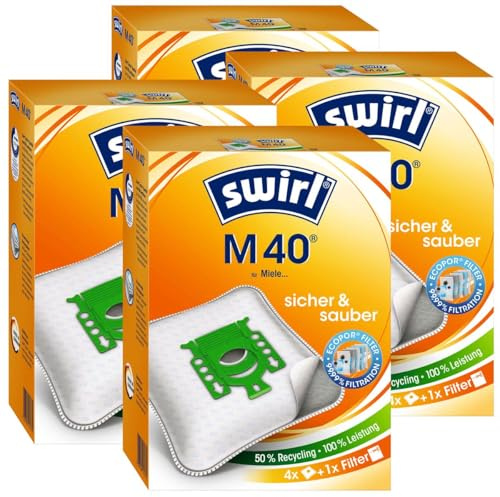 4 Pakete Swirl Staubsaugerbeutel M40 (M54) / M 40 MicroPor Plus AirSpace für Miele Staubsauger Typ: G
